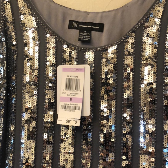 NWT INC SILVER SEQUIN AND SILK DRESS. SIZE 6 - Picture 2 of 6